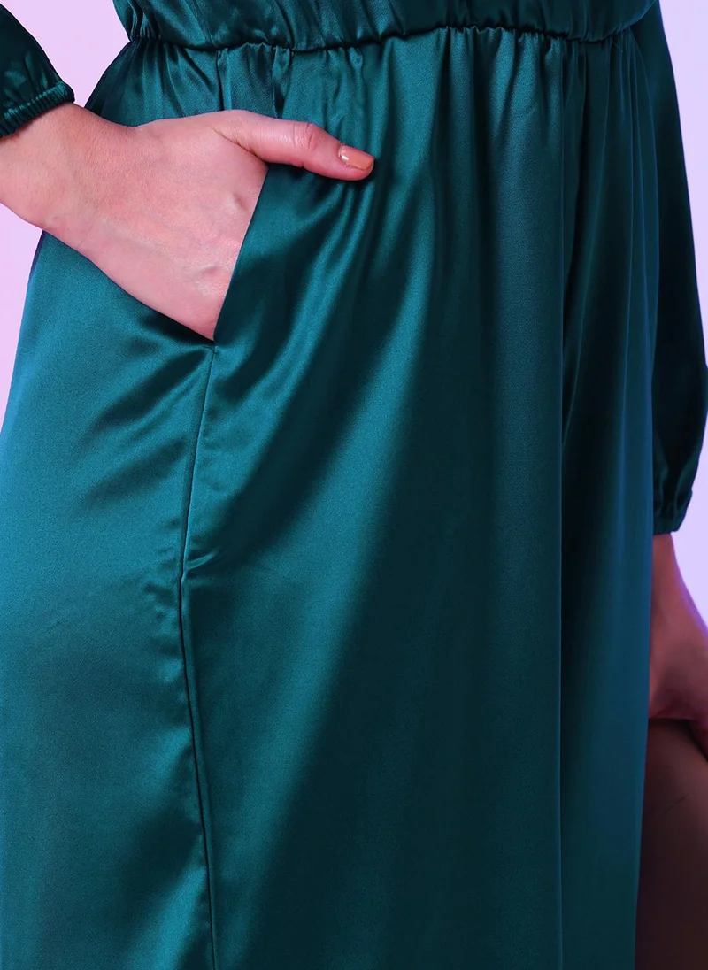 globus Teal Globus Women Teal Green Wrap Neck Wide-Leg Party Jumpsuit for Women | Best Price UAE